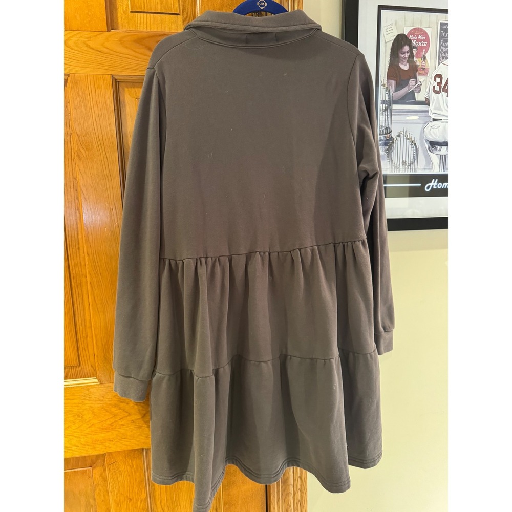 Natural Life XL gray Tiered Sweatshirt Dress Long Sleeve Collared – Small Stain - Picture 7 of 12